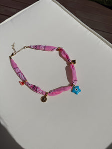 BOHO PINK BANDANA NECKLACE
