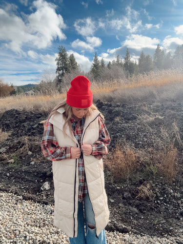 FIRESIDE LONG PUFF VEST - SAND