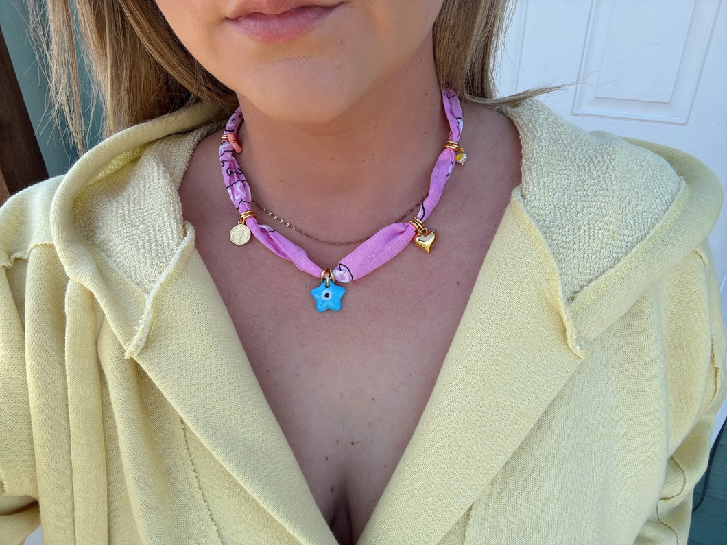 BOHO PINK BANDANA NECKLACE
