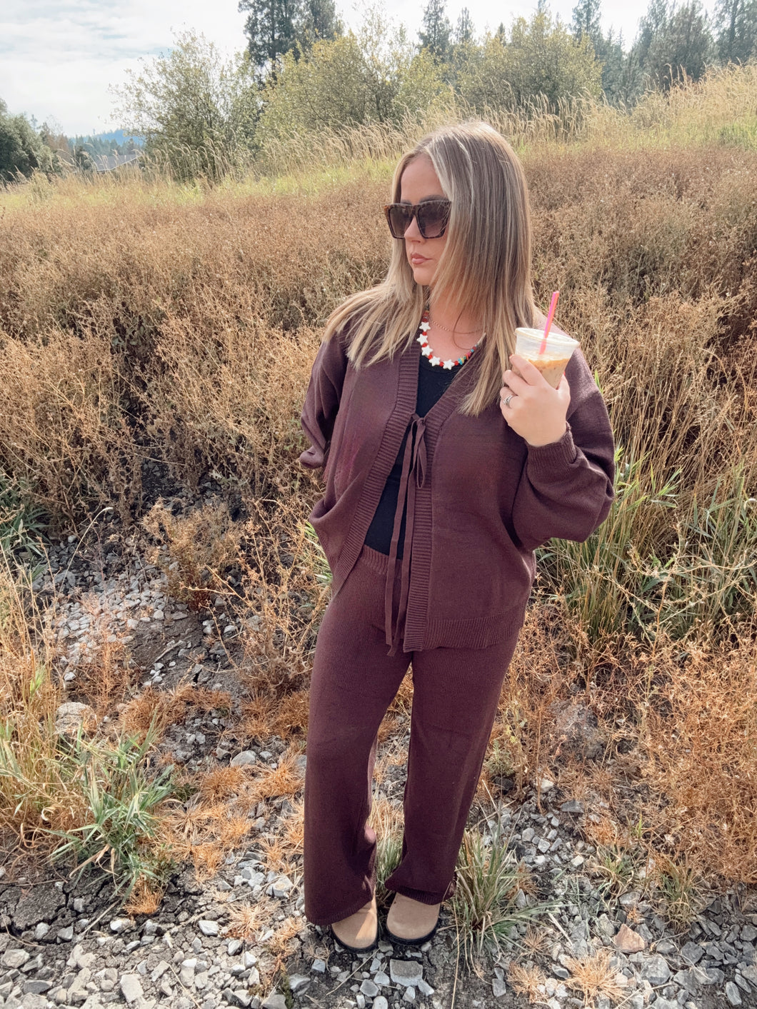 KNIT TIE SET - CHOCOLATE